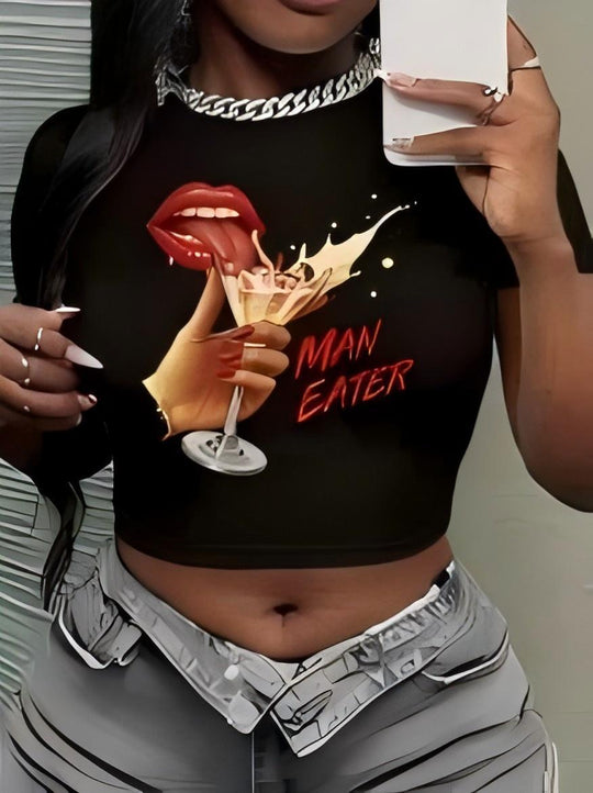 Damen Crop-Top mit künstlerischem Statement-Druck EB