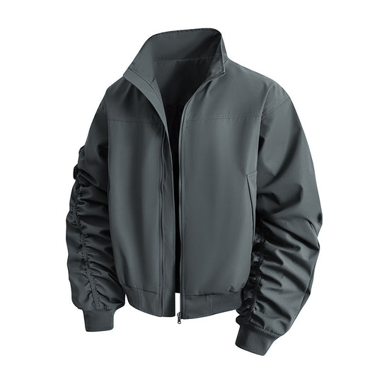 Damen elegante Bomberjacke mit strukturierten Ärmeln und modernem Stehkragen EB
