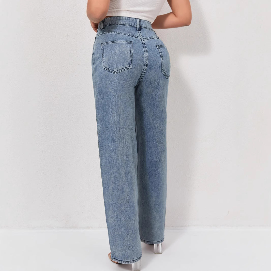 Damen Weite Jeans mit auffälligen Schmetterlings-Prints EB