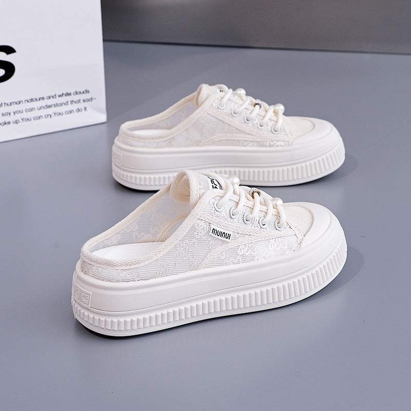 Damen Modische Sneakers mit eleganter Spitzenstruktur und leichter Dämpfung EB