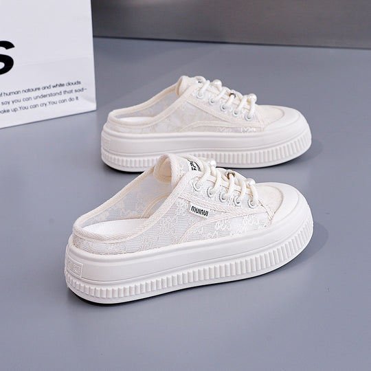Damen Modische Sneakers mit eleganter Spitzenstruktur und leichter Dämpfung EB