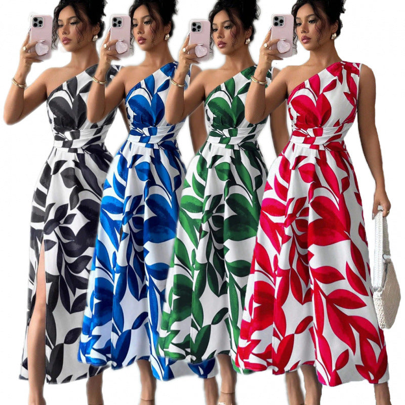 Damen Maxikleid mit asymmetrischem Schnitt und floralem Design EB