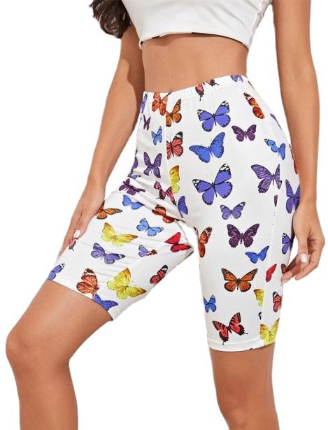 Damen Radhosen mit buntem Schmetterlingsdruck EB