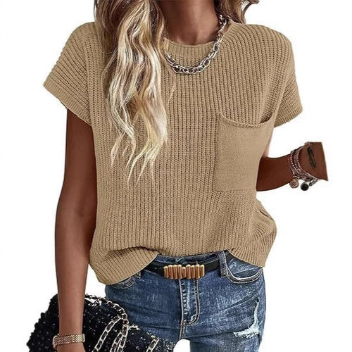 Damen lässiger Strickpullover mit strukturierter Oberfläche und Brusttasche EB