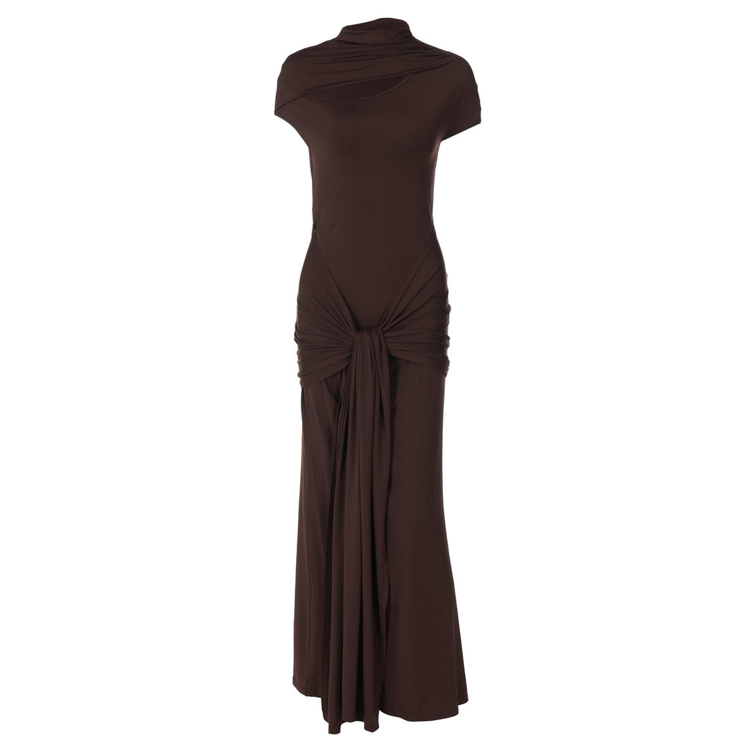 Damen Elegantes Langarm-Maxikleid mit raffiniertem Knotendesign EB