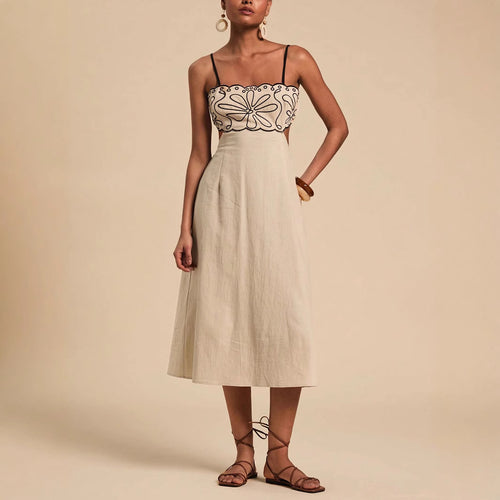 Damen luftiges Maxikleid mit floralem Oberteil EB