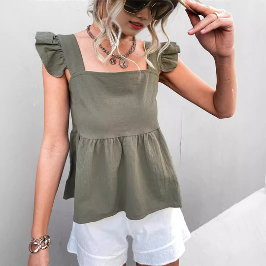 Damen elegantes Oberteil mit Rüschendetails und tailliertem Schnitt EB