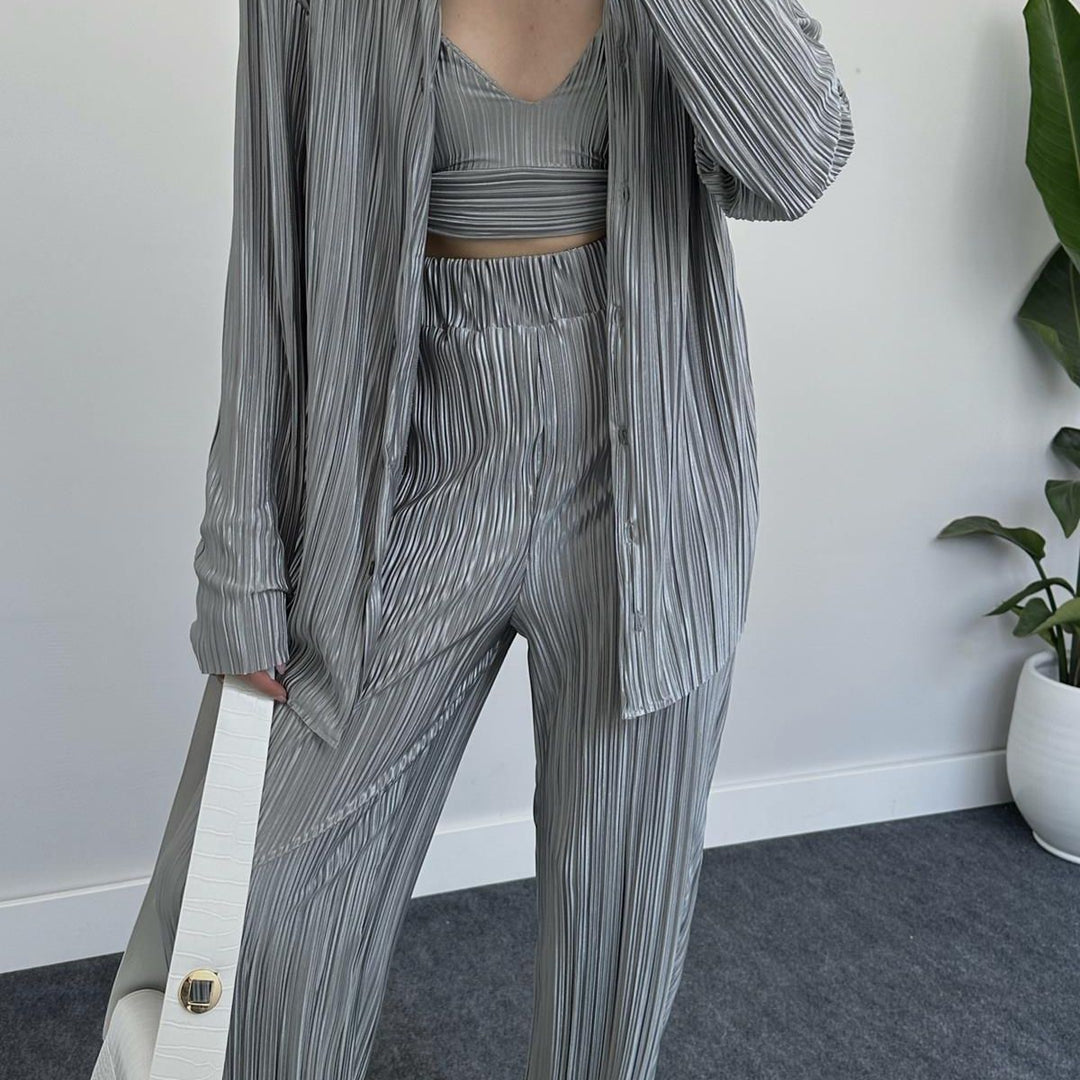 Damen elegantes Loungewear Set mit schicker Streifenoptik und weitem Schnitt EB