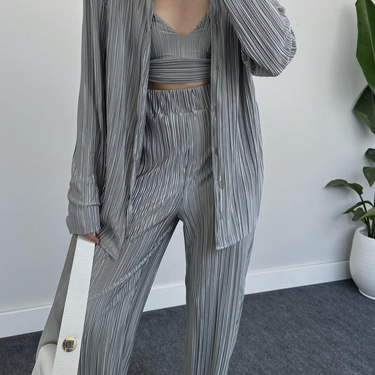 Damen elegantes Loungewear Set mit schicker Streifenoptik und weitem Schnitt EB