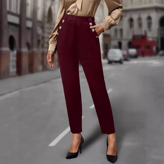 Damen elegante Anzughose mit doppeltem Knopfverschluss und schmalem Bein EB