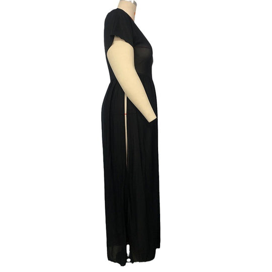 Damen Maxikleid mit V-Ausschnitt und fließender Silhouette EB