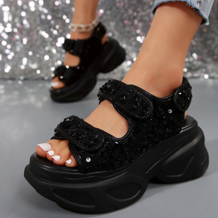 Damen Sneakersandalen mit komfortablem Klettverschluss und glitzernder Oberflächenstruktur EB
