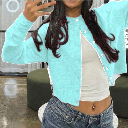 Damen Kurzgeschnittener Knopf-Cardigan im Cropped-Stil mit Rundhalsausschnitt EB