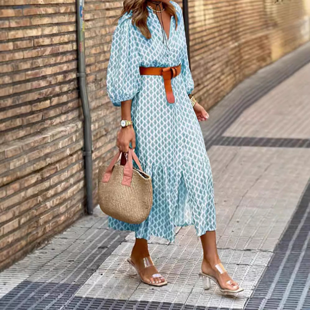 Damen Blusenkleid mit Knopfleiste und voluminösen Ärmeln Heidi-Mode