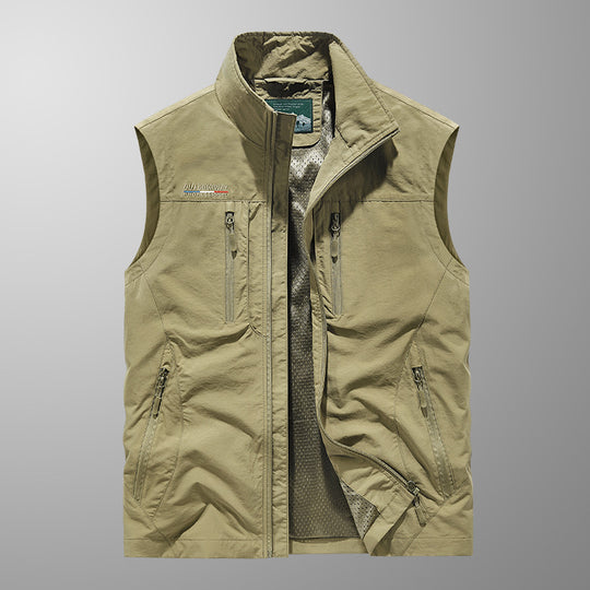 Herren Multifunktionale Outdoor-Utility‑Weste mit Mesh‑Innenfutter und zahlreichen Taschen EB