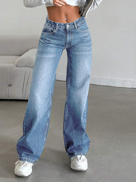 Damen Weite Jeans mit lässigem Schnitt und hohem Bund EB