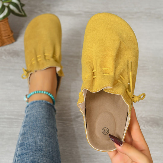 Damen nan gefütterte Velours-Pantolette mit Teddy-Innensohle, weicher Innensohle und dekorativer Schnürung EB