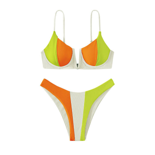 Damen Bikini-Set mit trendigem Farbblockdesign und verstellbaren Trägern EB