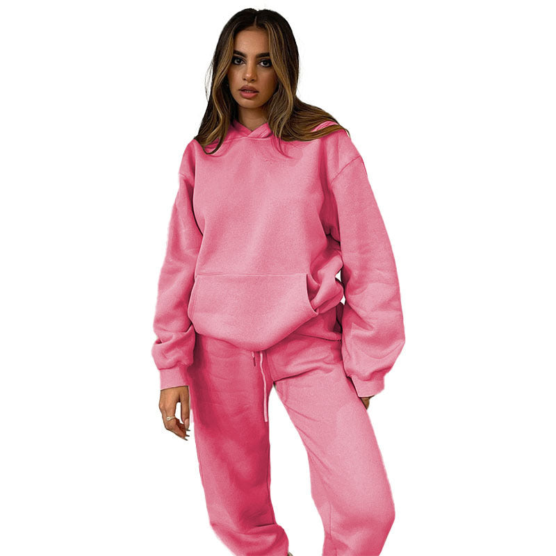 Damen nan lässiges Oversize-Kapuzenloungewear-Set mit fleecegefüttertem Hoodie und hochgeschnittener Jogginghose EB