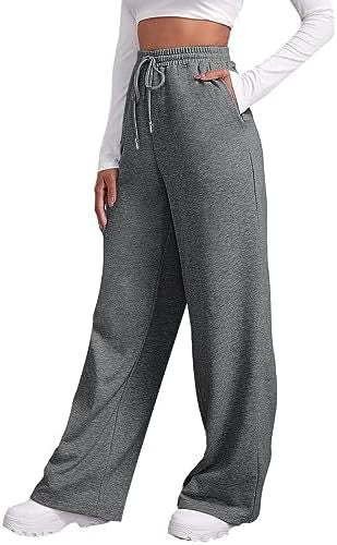 Damen nan weite High‑Waist Palazzo-Loungehose mit elastischem Komfortbund, Kordelzug und seitlichen Eingrifftaschen EB