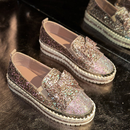 Damen Glitzernde Slip-On Sneakers mit dekorativem Schleifen-Detail EB