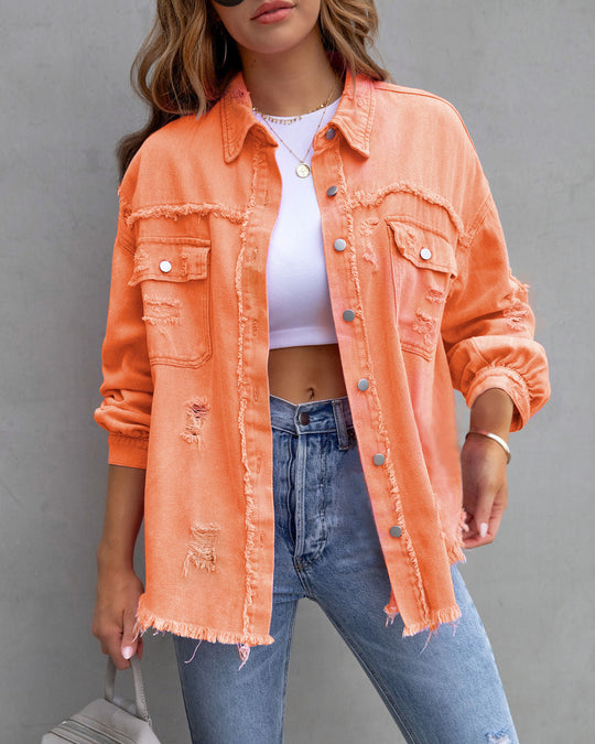 Damen Jeansjacke im lässigen Oversize-Schnitt mit fransigen Details EB