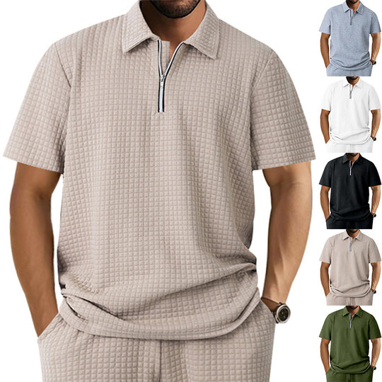 Herren Kurzarm Polo-Shirt mit strukturiertem Design und Reißverschluss EB