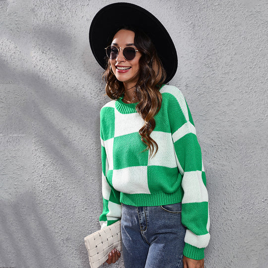 Damen Lässiger Pullover im modernen Karomuster EB