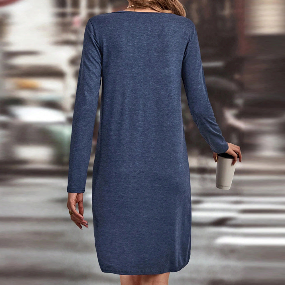 Damen lässiges Jersey-Kleid mit V-Ausschnitt Brusttasche und legerer A-Linie Eichborn Berlin