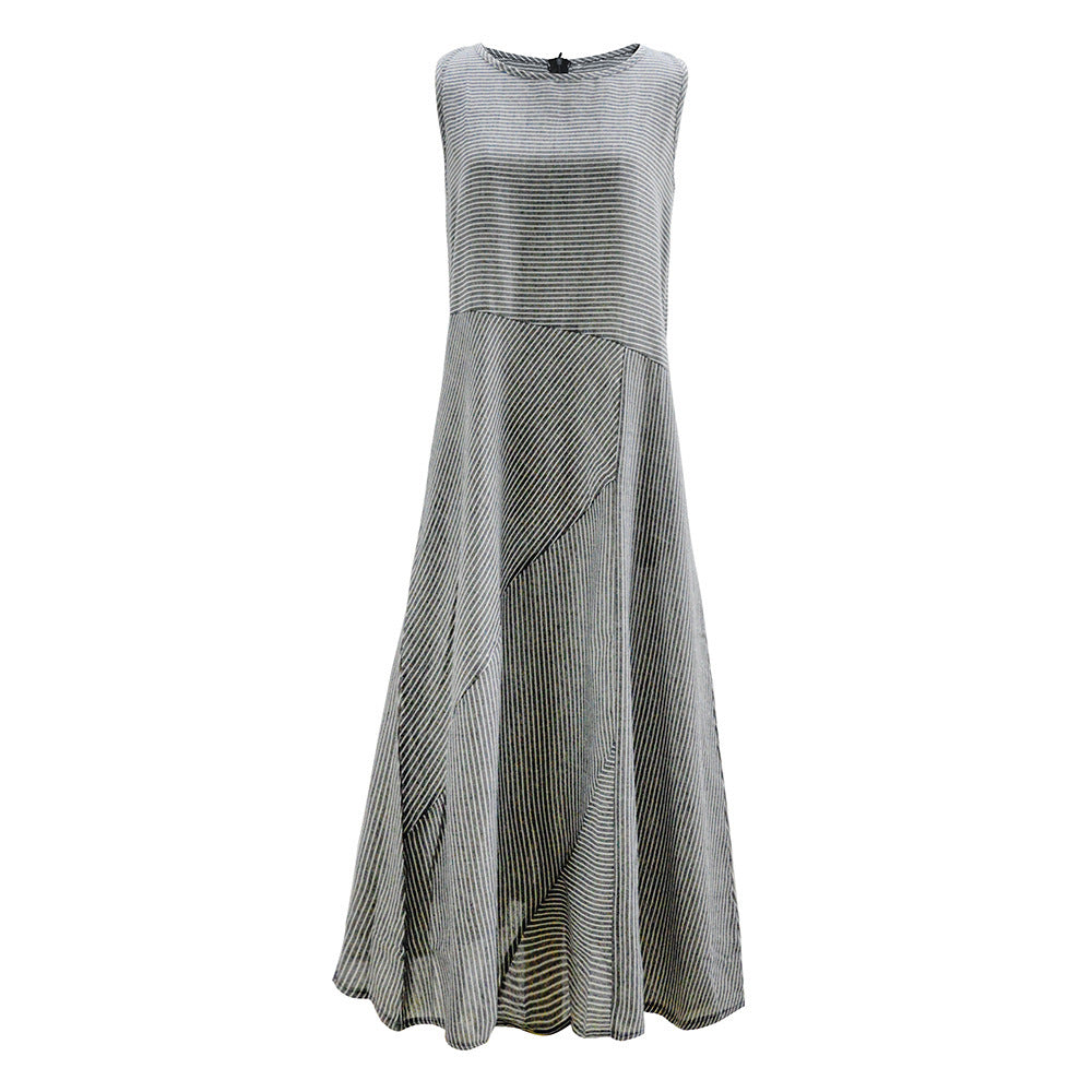 Damen Maxikleid mit Taillenbetonung und schrägem Streifenmuster EB
