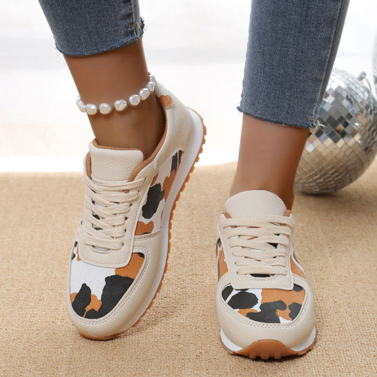 Damen sportliche Leoparden-Print Retro-Sneaker mit gepolstertem Komfortfußbett und profilierter Gummisohle EB