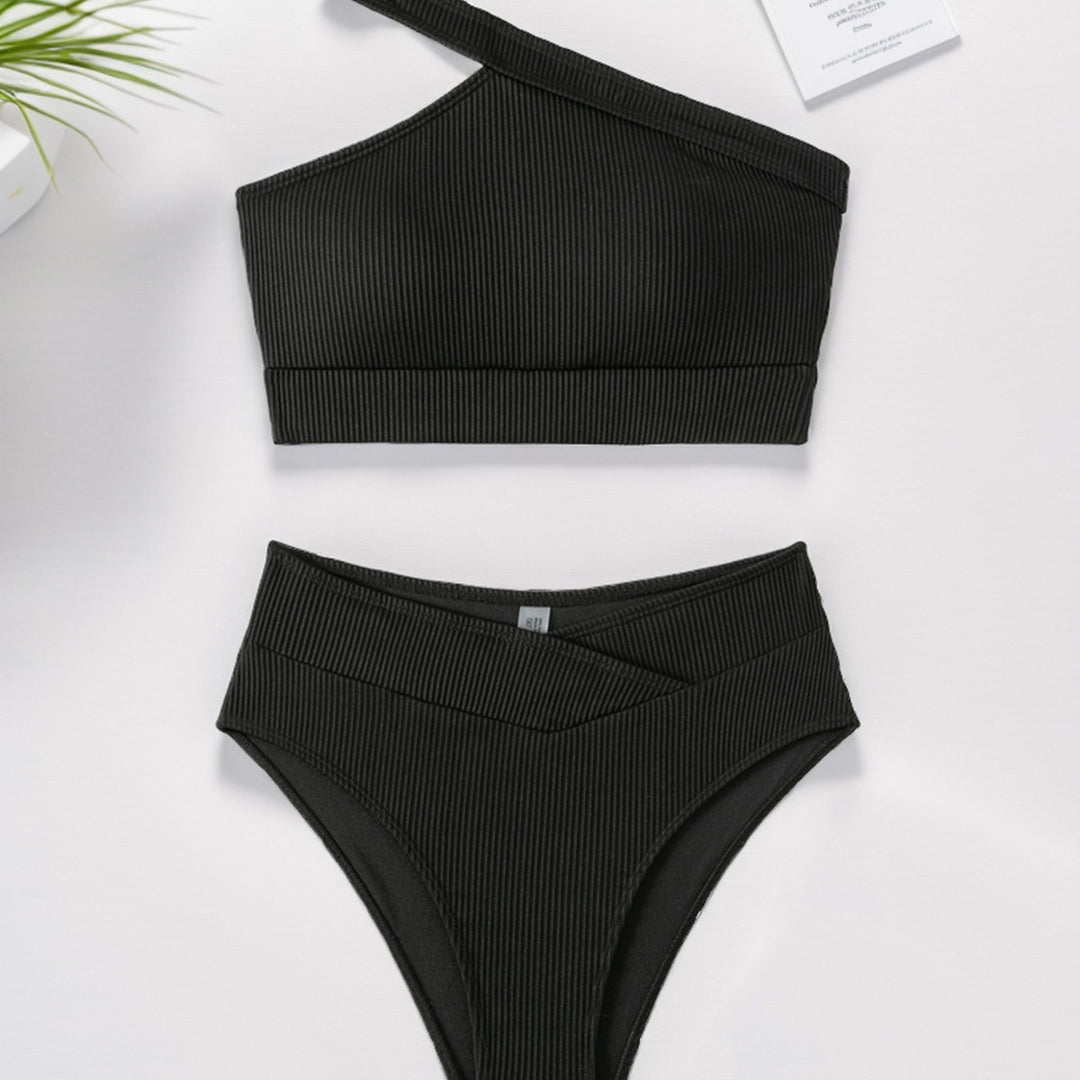Damen Sport-Bikini mit asymmetrischem Oberteil und hohem Bund EB