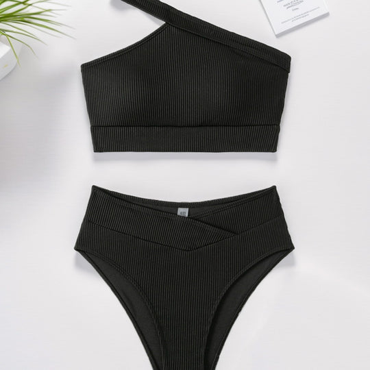 Damen Sport-Bikini mit asymmetrischem Oberteil und hohem Bund EB