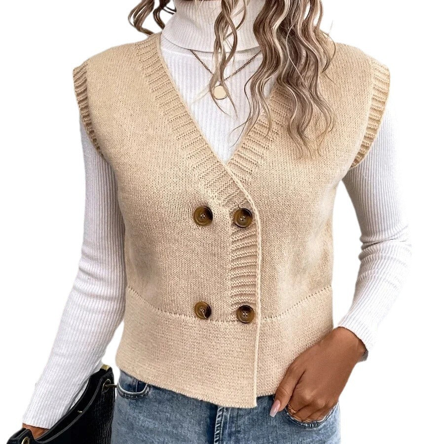 Damen Strickweste mit doppelter Knopfleiste EB
