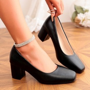 Damen Elegante und klassische Pumps mit mittelhohem Blockabsatz EB
