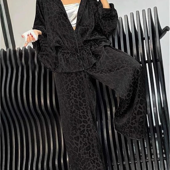 Damen lässiger Jumpsuit mit modischem Leopardenmuster und weitem Schnitt EB