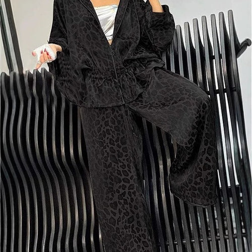 Damen lässiger Jumpsuit mit modischem Leopardenmuster und weitem Schnitt EB