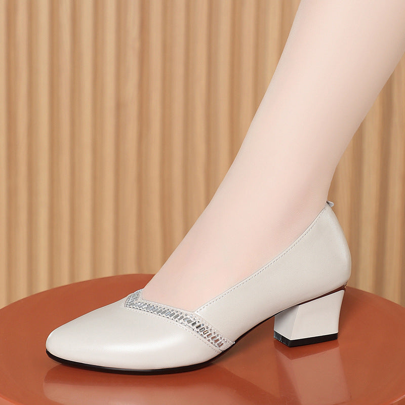Damen elegante Pumps mit funkelndem Strass und komfortablem Blockabsatz EB