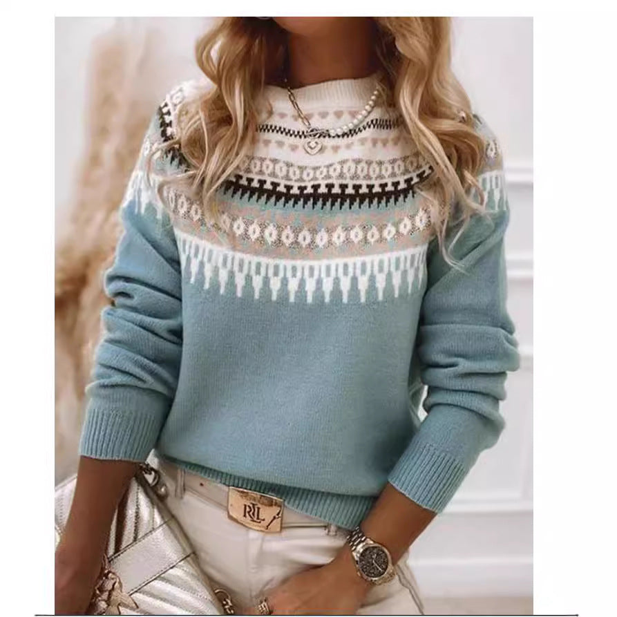 Damen nan Norwegerpullover aus Wollmix mit Rundhalsausschnitt und traditionellem Fair-Isle-Yoke EB