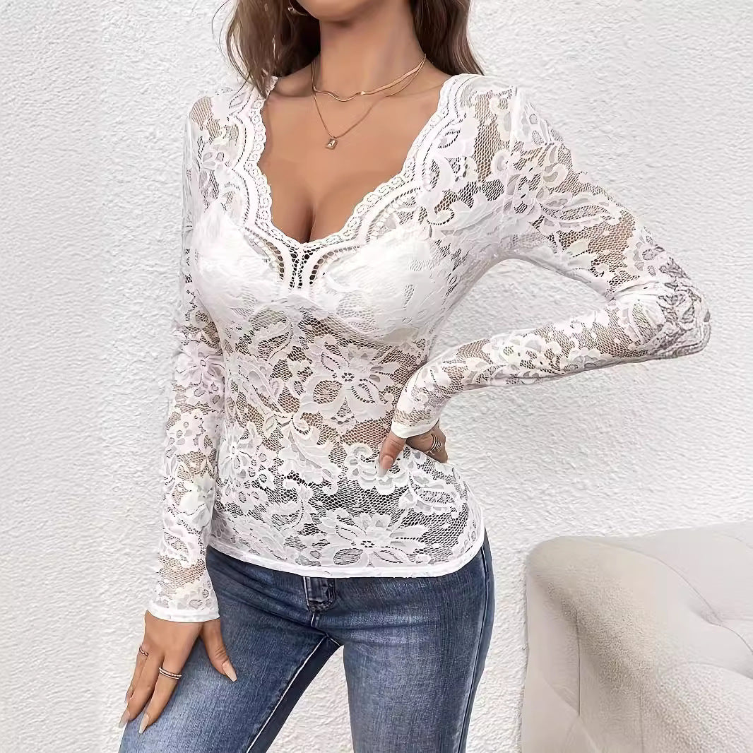 Damen nan figurbetontes Spitzen-Corsagenoberteil mit V-Ausschnitt und eingearbeitetem Bustier EB