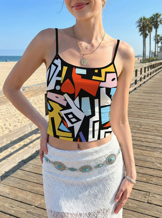 Damen Crop-Top mit floralem Motiv und verstellbaren Trägern EB