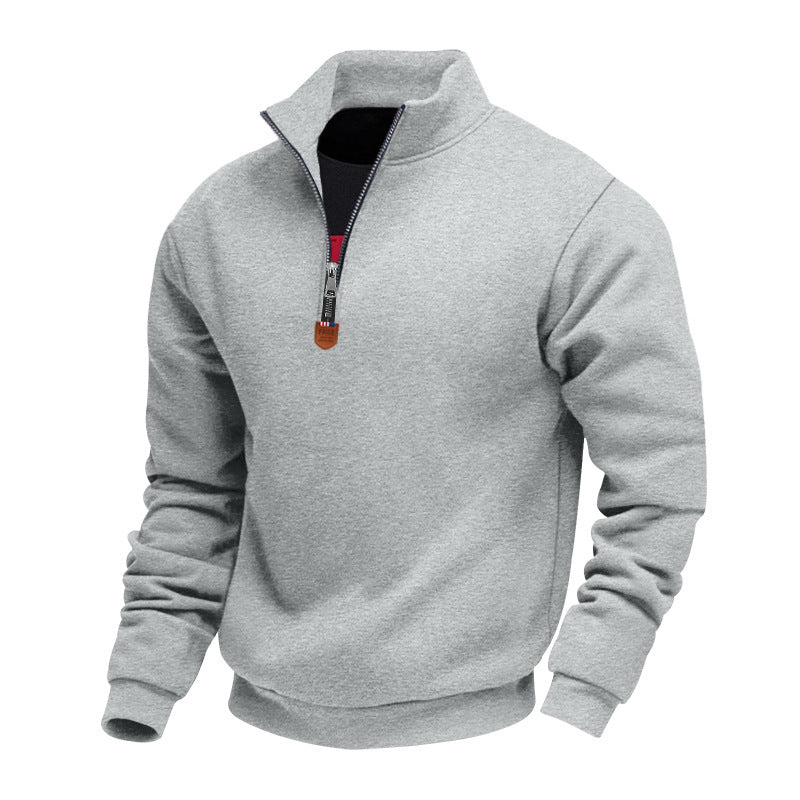 Herren nan Premium-Halbzip-Sweatshirt mit hohem Stehkragen, robustem Reißverschluss und geripptem Saum EB