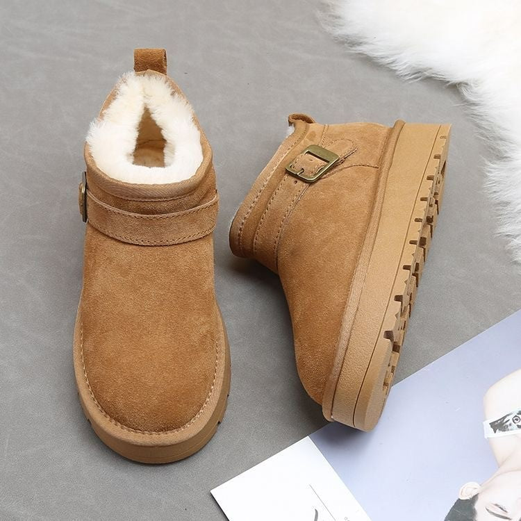 Damen kuschelige Stiefeletten mit weichem Futter und modischer Schnalle EB