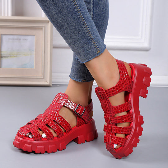 Damen Plateau-Sandalen mit trendigem Riemendesign und stabiler Gummisohle EB