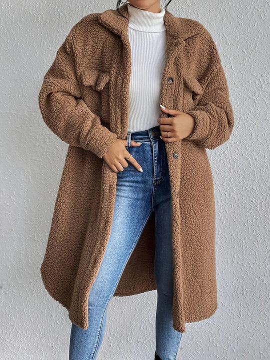 Damen Weiche und gemütliche Teddyjacke im Long-Format EB