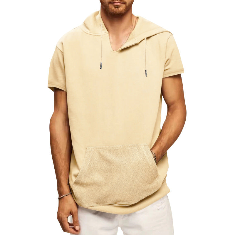 Herren lässiges Kurzarm-Hoodie mit praktischer Kängurutasche EB
