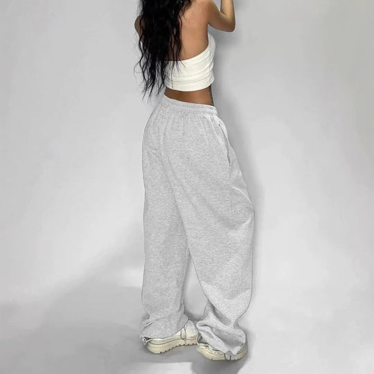 Damen nan weit geschnittene Loungehose mit hohem Bund extra weitem Bein und Tunnelzug EB