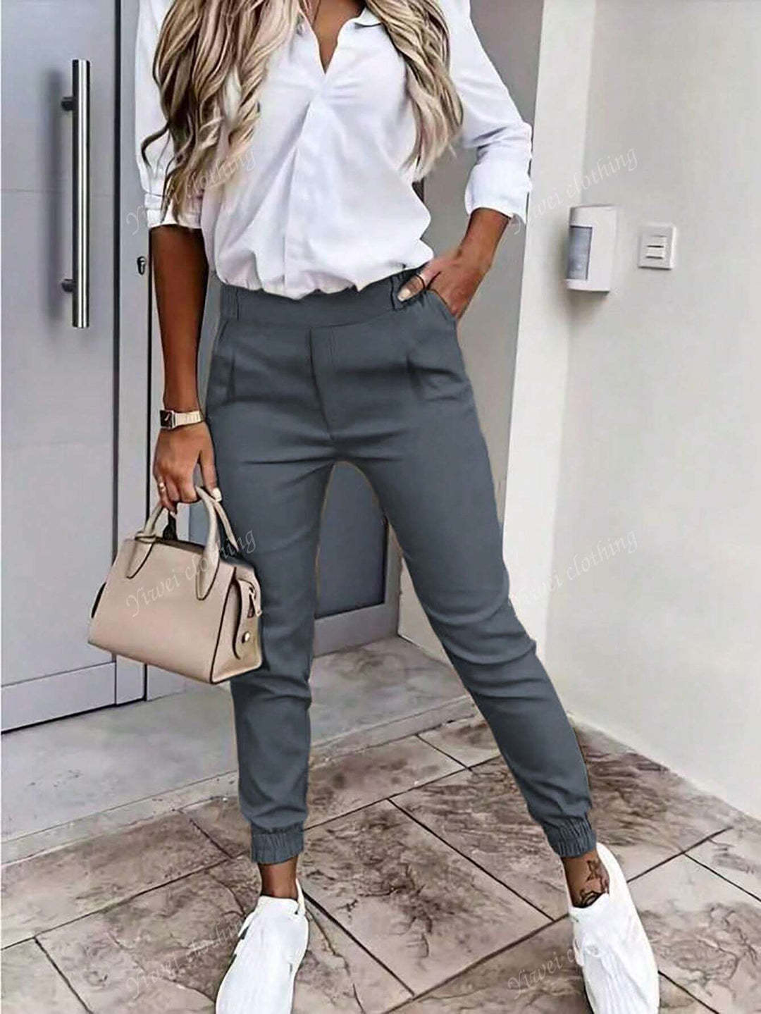 Damen Enganliegende Chino-Jogger mit hohem Bund und elastischen Bündchen EB
