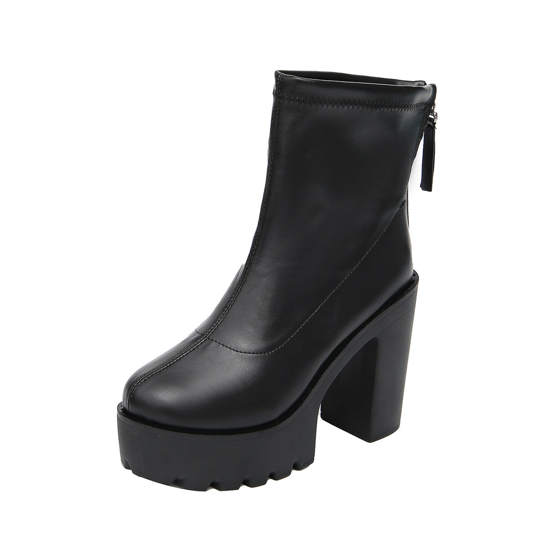 Damen Praktische und modische Stiefeletten mit hohem Blockabsatz EB