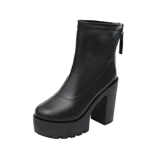 Damen Praktische und modische Stiefeletten mit hohem Blockabsatz EB